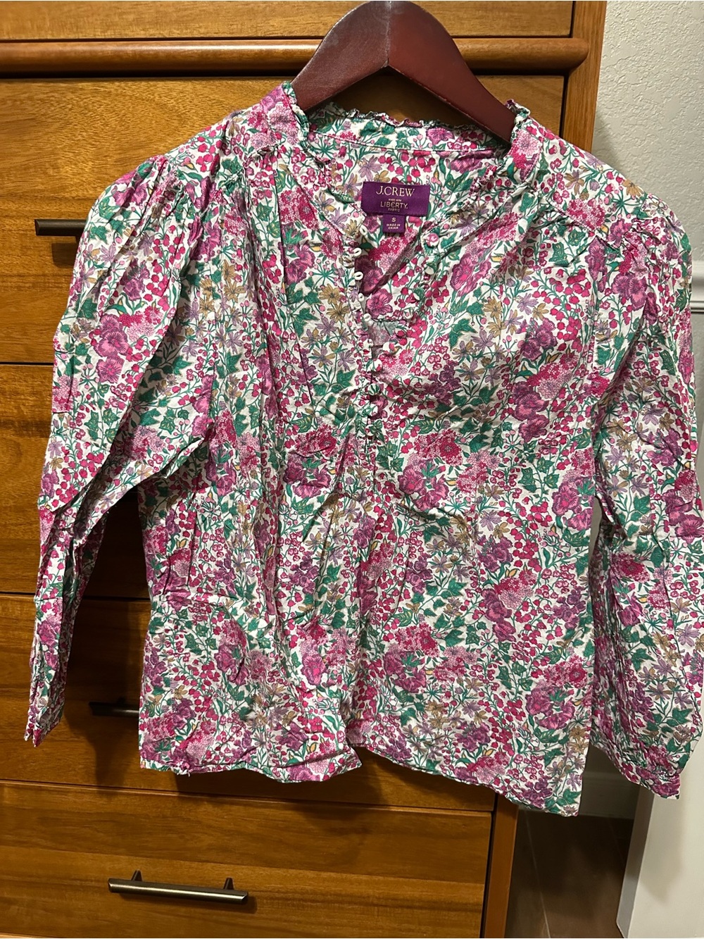 J. Crew Pink Floral Liberty Cotton Popover Blouse